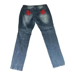 Roca Wear Jeans Women's 18 Blue Embroidered Pockets 90's Streetwear Skinny Leg